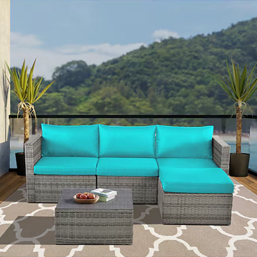 Wicker Outdoor L-Shaped Sectional Patio Furniture Set