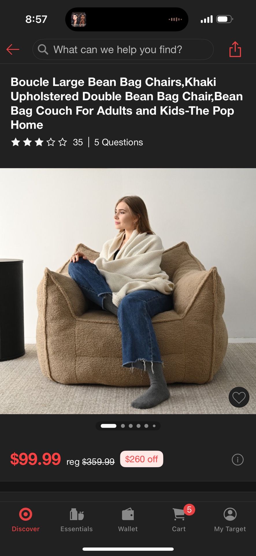 Boucle Bean Bag Chair