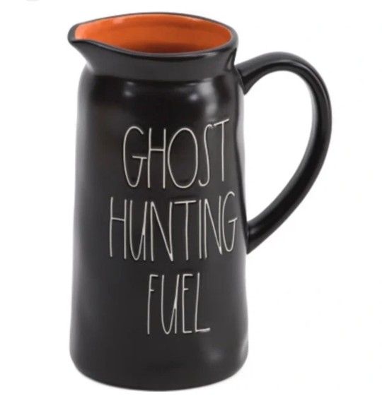 Rae Dunn "Ghost Hunting Fuel" Ceramic Pitcher (Black & Orange) – NWT 