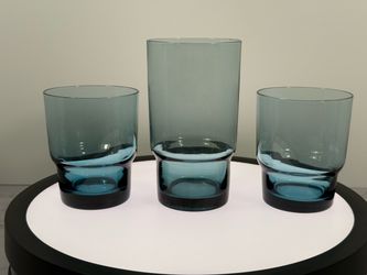 Lot of (3) Smoke Blue drinking glasses one tall two short.