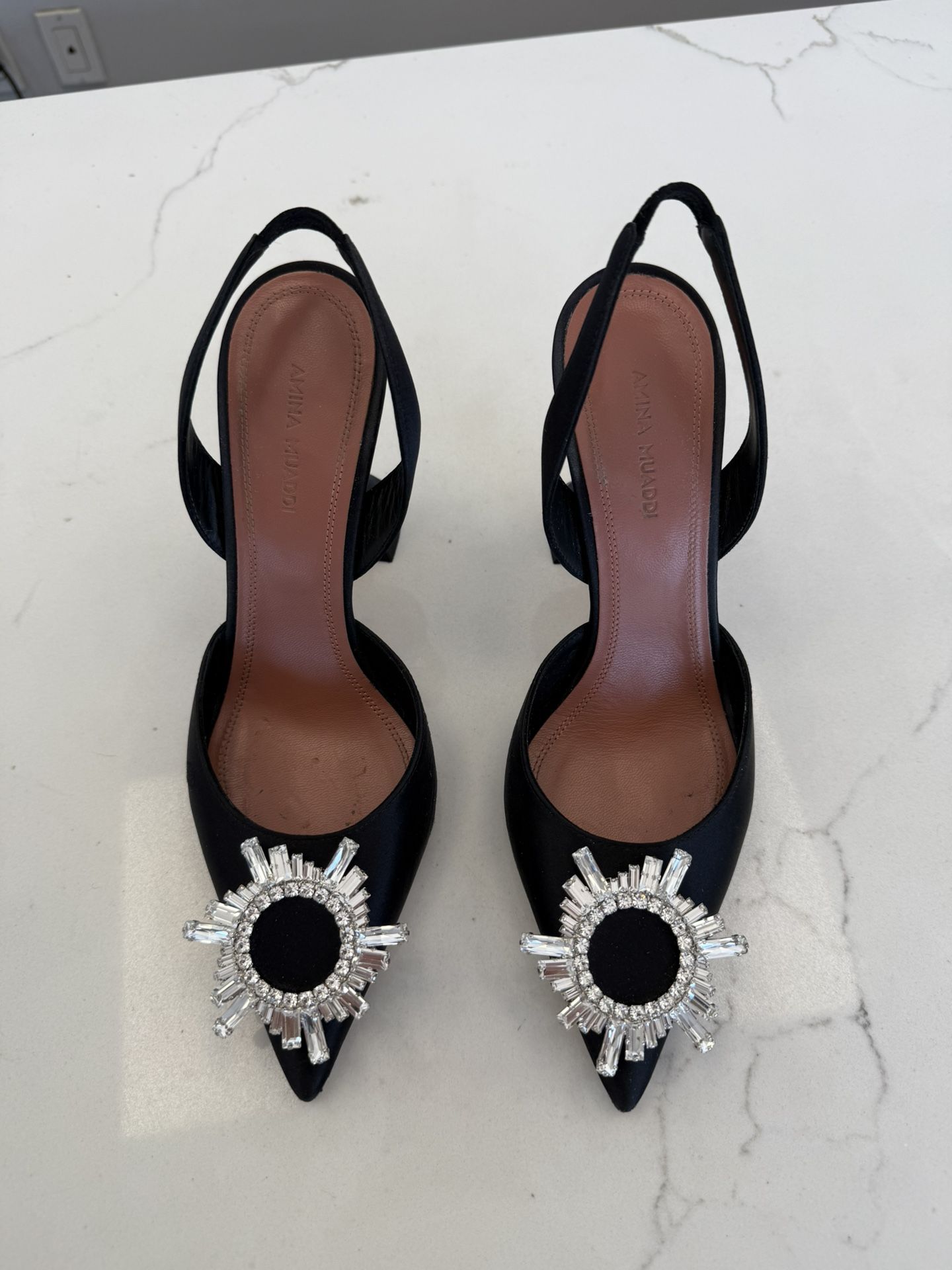 Amina Muaddi Black Rosie Sling Heels