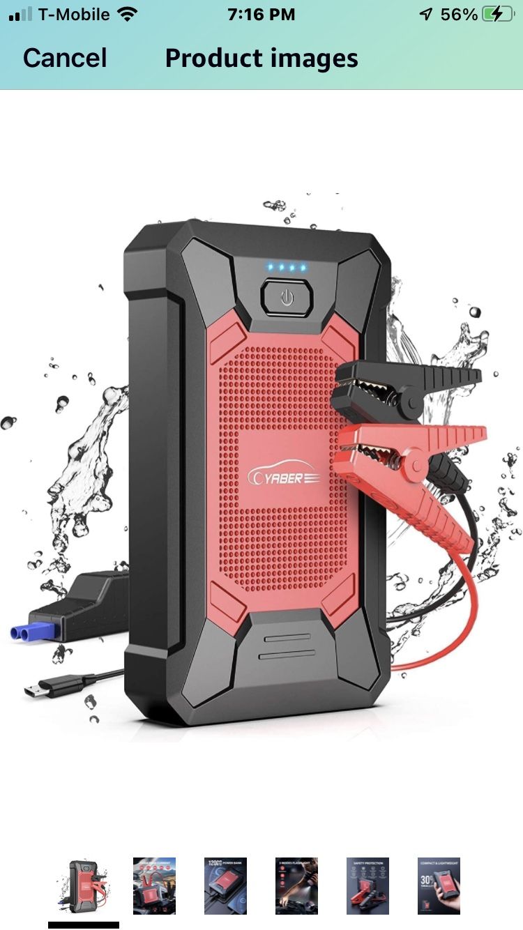 YABER Jump Starter 2000A Pack (7.0L Gas/5.5L Diesel) 12V 