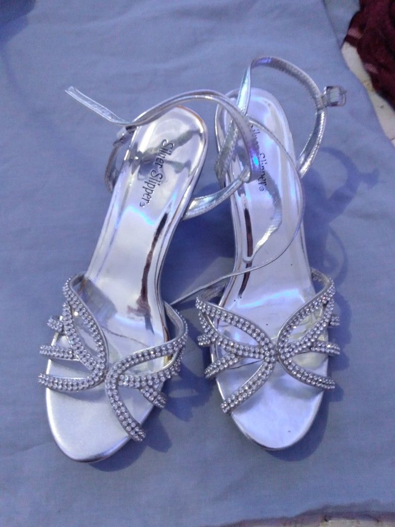 Silver Slipper Wedding Heels