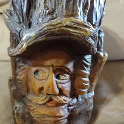 Vintage German Gunter Walldurn Baden CANDLE Hand Carved Face in Tree Trunk 8" 