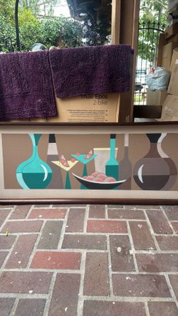 Mid-century modern long canvas art wood framed great condition. 49 1/2“ x 18 1/2“