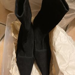 $25-Stuart Weitzman Black Suede Kitten Heel Sock Boots