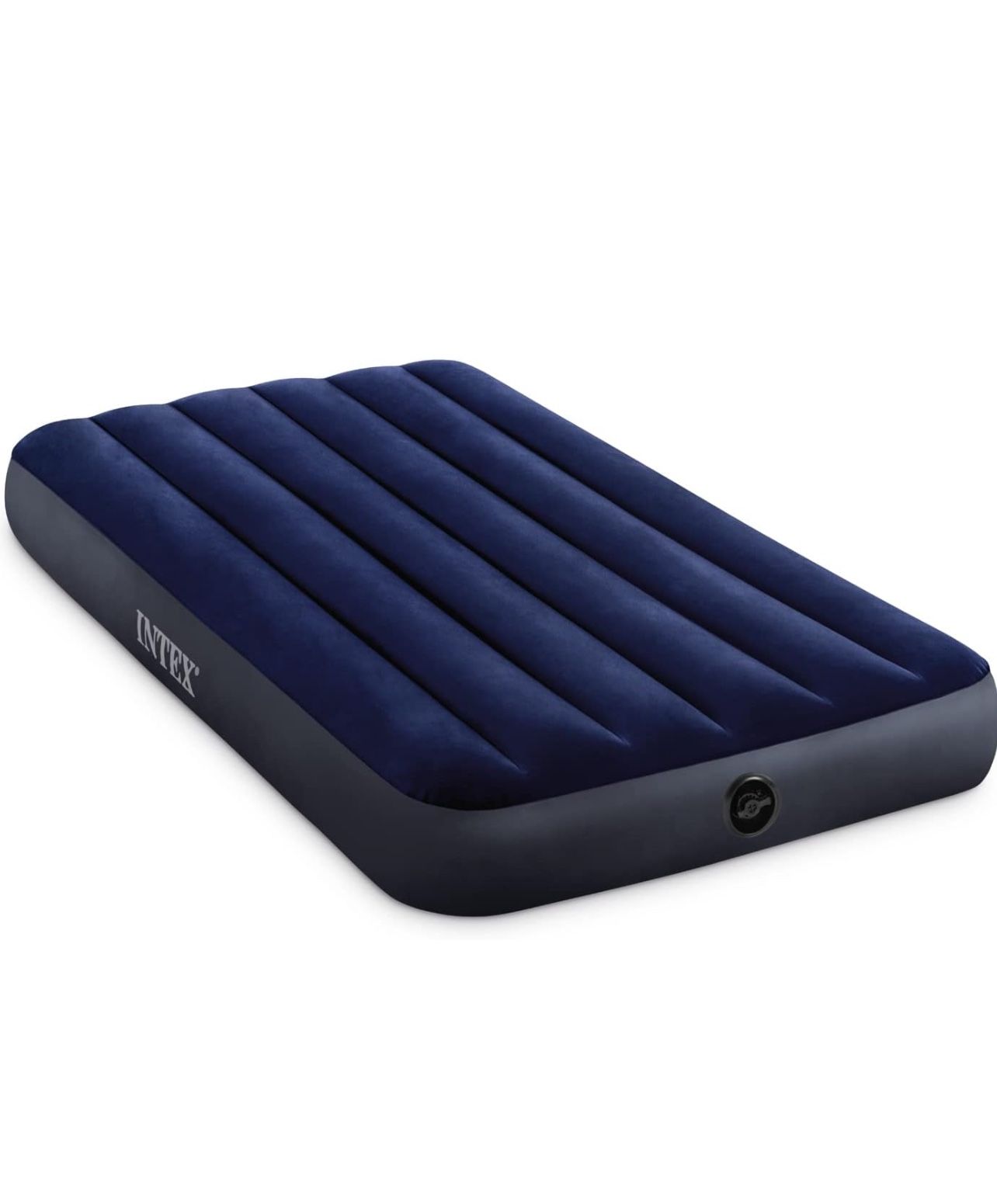INTEX 64757E Dura-Beam Standard Downy Air Mattress: Fiber-Tech - Twin Size - 10in Bed Height - 300lb Weight Capacity - Pump Sold Separately Blue