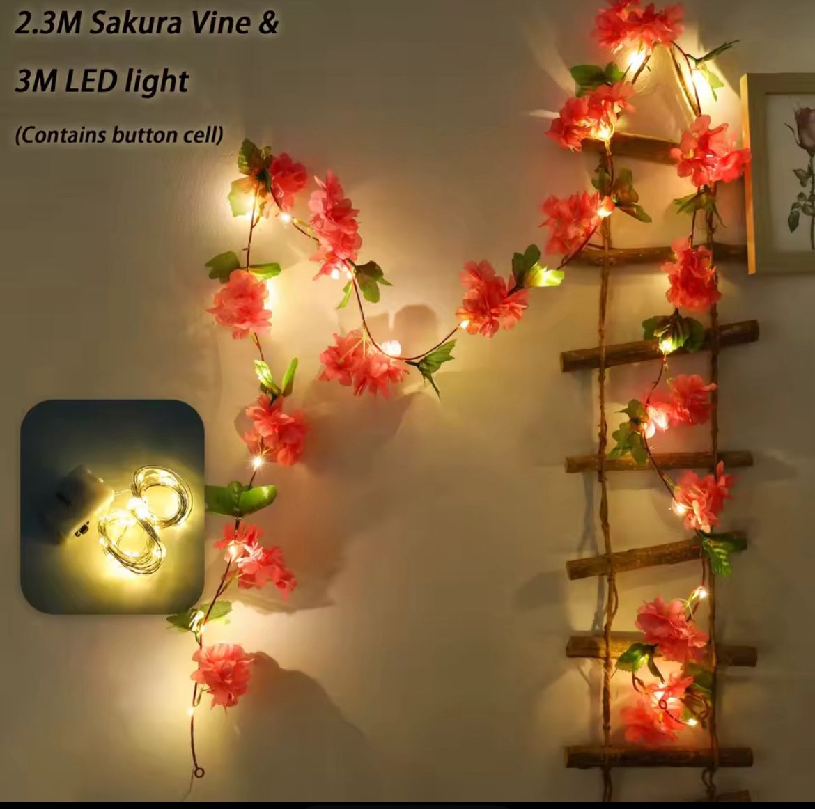 230cm Cherry Blossom LED Light Garland Artificial Flowers Vines For Wedding Party Home Decor Hanging Wall Garden Arches Ornament