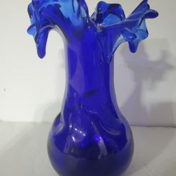 Cobalt Blue Hand-blown Teared Vase