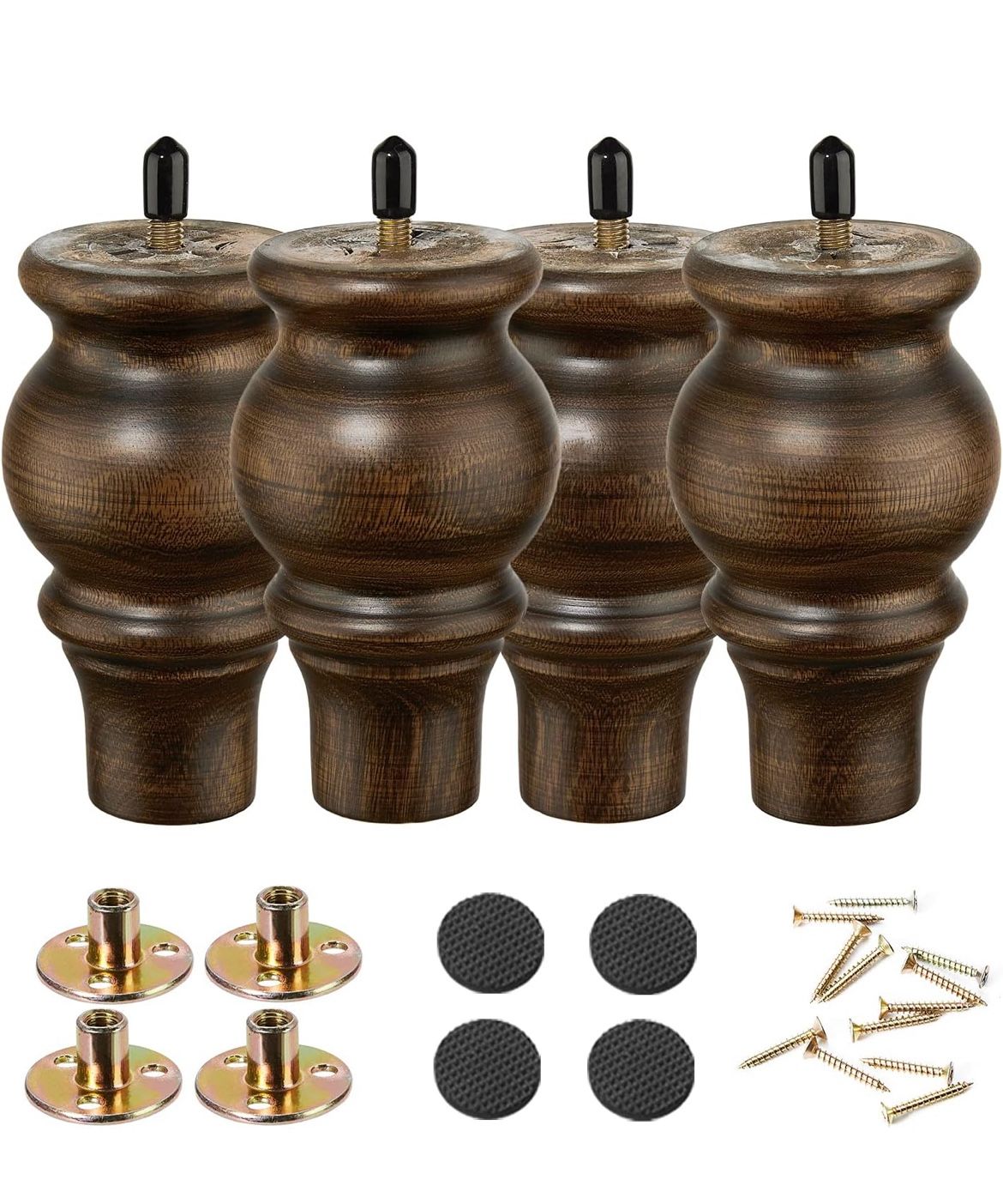 Wood Furniture Legs 5 inch Sofa Legs Set of 4 Round Brown Couch feet Sofa Replacement Parts for cabinets Coffee Tables footstools TV cabinets