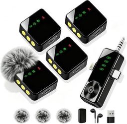 new 4 Pack Wireless Lavalier Microphone for iPhone Android & Camera | Mini Mics with AI Noise Reduction, 40H Battery for 4-Person Interviews, Video Re