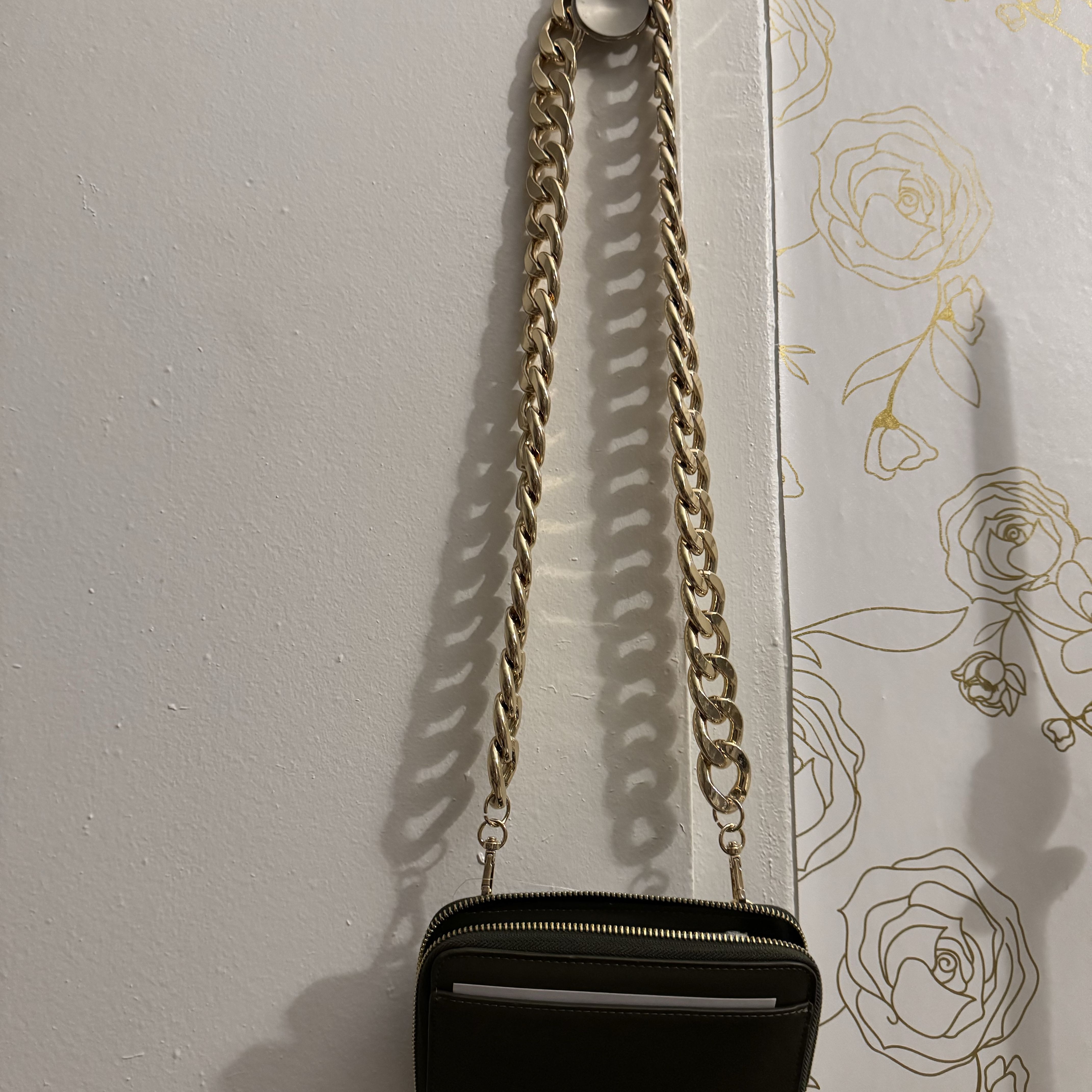 Black Crossbody Bag with Gold Chain Strap
