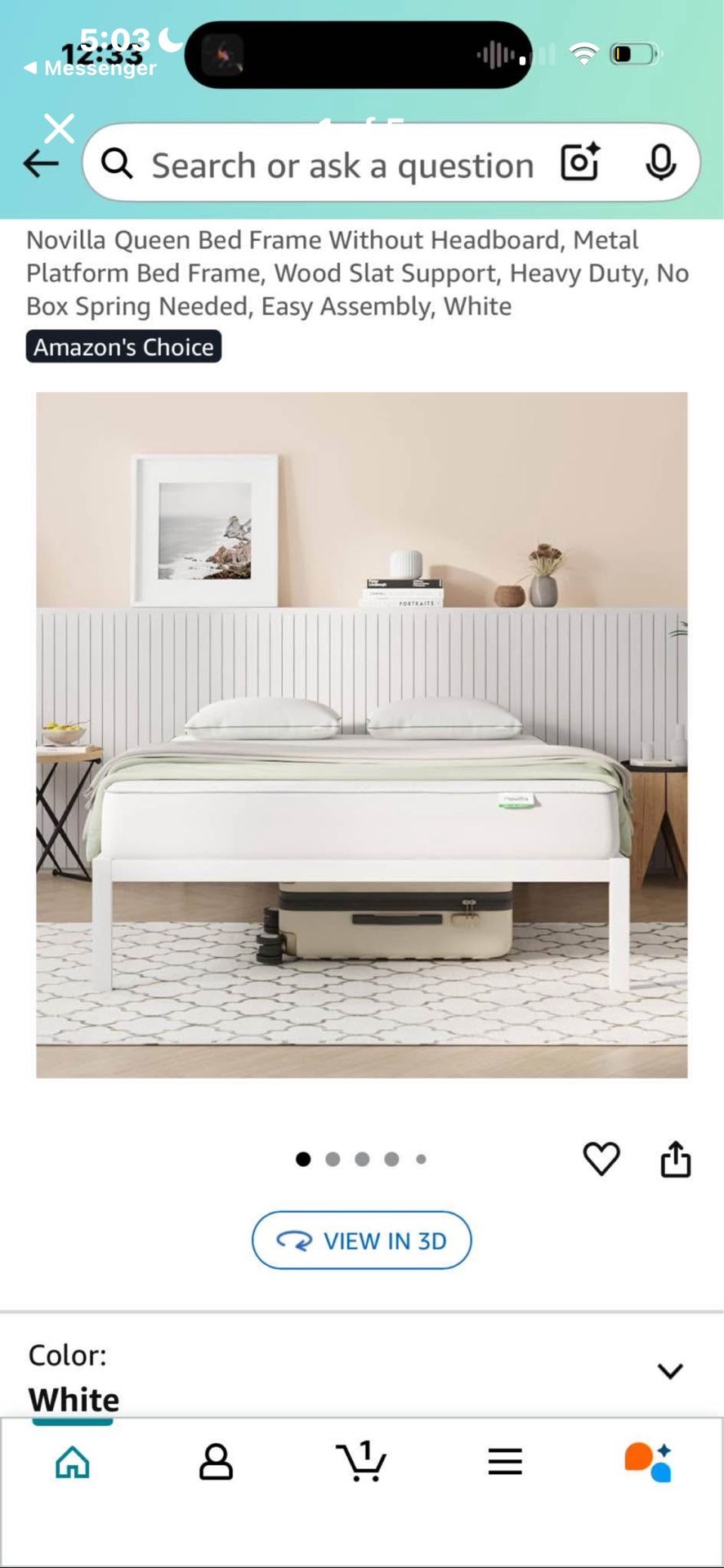 12” Queen White Metal Bed Frame