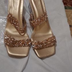 Gold Glitter Platform Sandals – Women’s Slip-On Heels