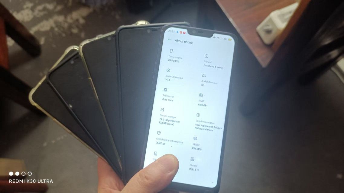 5 Used OPPO R15 Phones 6+128GB Average Color Normal Functionality