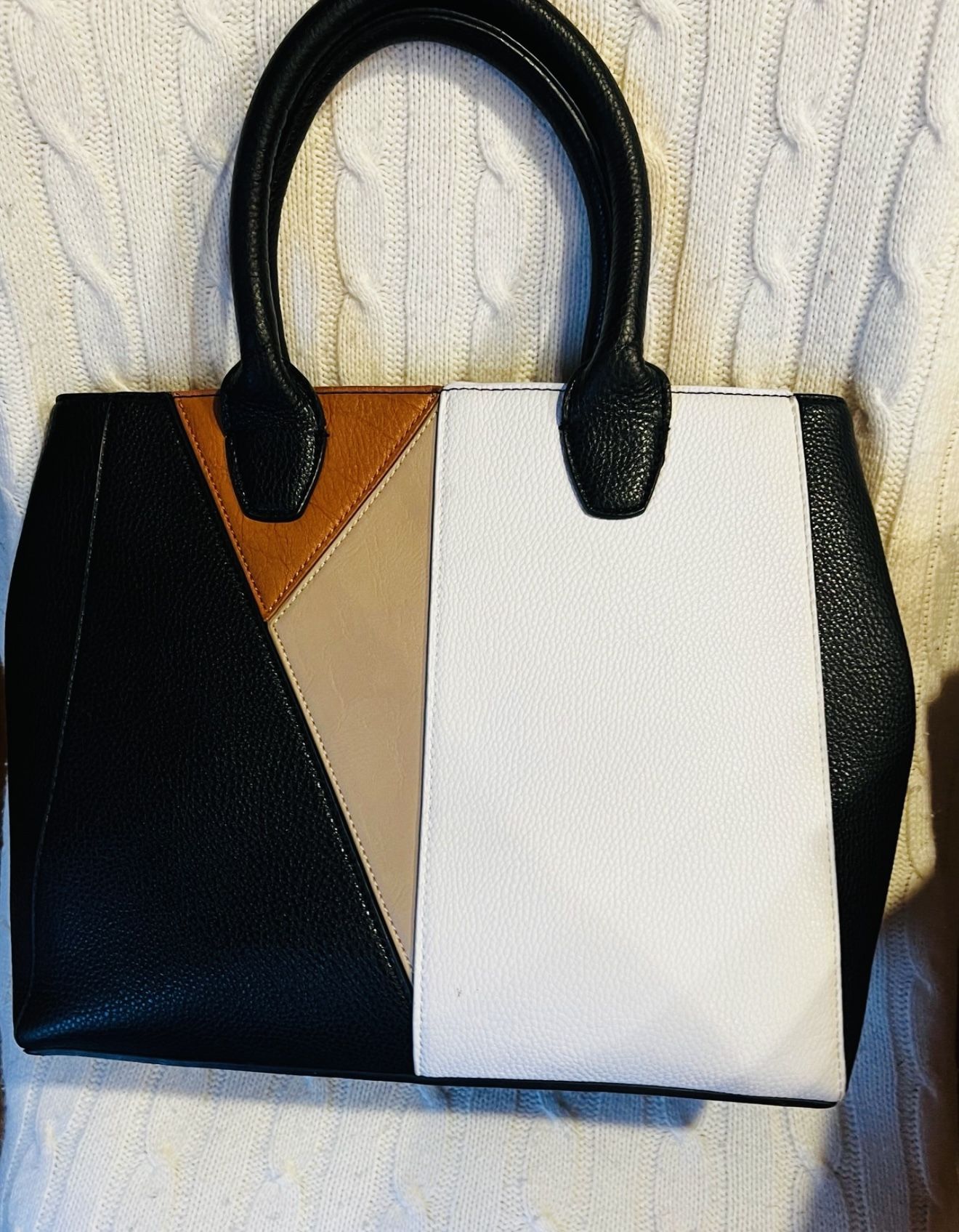 Pocket Book Large Size Brown Black and Cream Shoulder Bag Purse