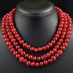 1029 Cts Earth Mined 3 Strand Red Ruby Round Shape Beads Necklace 