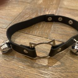 Sexy Bad Kitty Ring Slim Choker Black Faux Leather Kitten Cat Master Pet Sub Dom