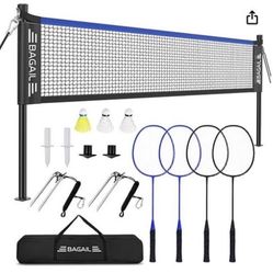 Complete Badminton Net Set with Anti-Sag Winch System - Official Size 20ft x 5ft, 4 Rackets, 3 shuttlecocks