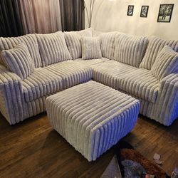 Gourges Brand New Sectional 99 × 99 Custom Made Corduroy Soft Fabric W/ Ottoman $2200 FREE LOCAL DELIVERY