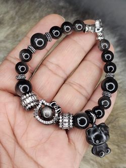 NEW Hello Kitty SilverSheen OBSIDIAN Bracelet w/Removable Hello Kitty Charm