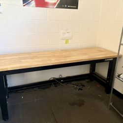 Husky 72 in. W x 23 in. D Adjustable Height Black Workbench, Solid Wood Top 