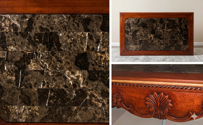 Ornate Marble-Top Victorian Style Dining Table – Heavy Carved Wood