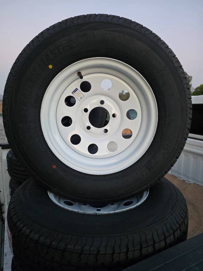 4 New ST 205-75-14 Trailer Master Tires White 5 Lug 5x4.5 Steel Wheels-Rims ST205/75 R14 inch Tire Load D 8 Ply 65psi FREE Delivery Inland Empire