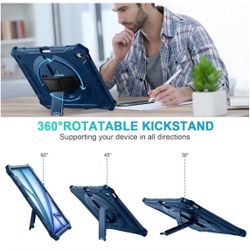 for New iPad Air 13 inch Case (M3 2025/M2 2024) with Pencil Holder, Shockproof Full Body Drop Protective Cover with 360° Rotating Hand Strap & Stand, 