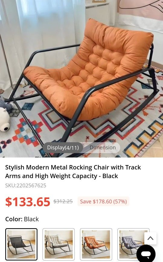 Stylish Modern Metal Double Rocking Chair with Track Arms New 