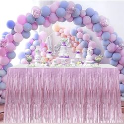 PUZINE 2 Pack Metallic Foil Fringe Table Skirt Tinsel Party Table Skirt Banner for Parade Floats Mardi Gras Party Decoration（L108 inH 29in）5066  