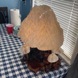 Vintage Mushroom Lamp (Real Wood & Coral Shades) 