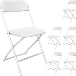 6 Pack White Folding Chairs, Portable Party Chairs, Plastic Folding Chair, Stackable Commercial Seats with Steel Frame for Office Wedding Party Patio 