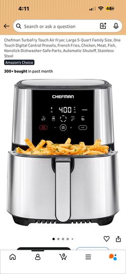 NEW Chefman TurboFry Touch 5-Quart Air Fryer Stainless Steel
