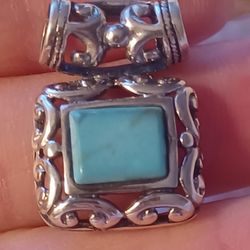 Vtg.Sterling Silver Ornate Turquoise Pendant