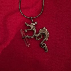 Silver Dragon With Crystal Pendant 