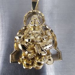 REAL 14k Yellow Gold Laughing Buddha Charm Pendant Happy 2" 40mm For Men's. 62.9gr