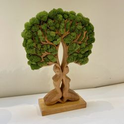Hand Carved Wood Tree With Preserved Moss