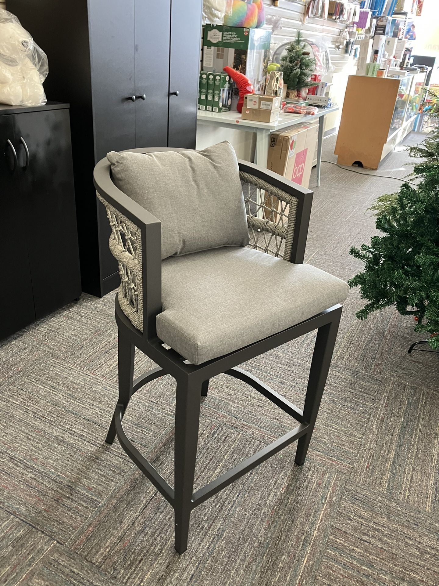 Outdoor Patio Bar or Counter Stool in Aluminum with Rope and Cushions, New