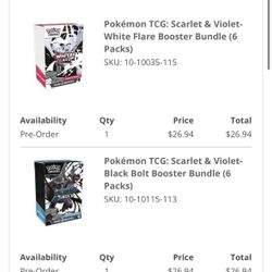 Pokémon TCG: Scarlet & Violet-Black Bolt Booster Bundle (6 Packs)  Pokémon TCG: Scarlet & Violet-White Flare Booster Bundle (6 Packs)