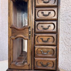 Vintage 1981 Wooden Jewelry Box with Mirror and Drawers Avon Team Leader 1981