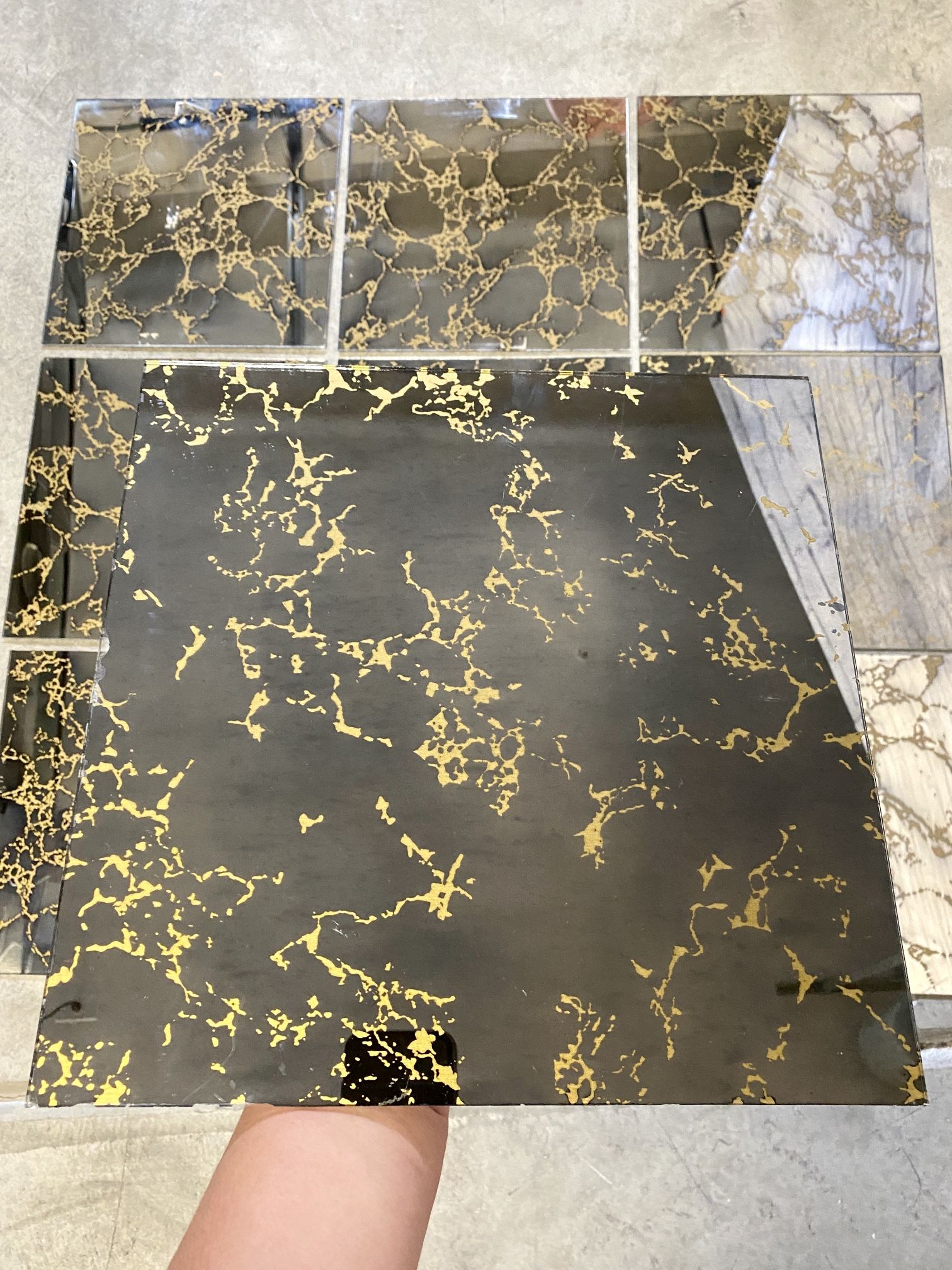 9 12X12 Inch Gold Vein Marble Mirror Tiles 60s 70s Wall Decor Mid
