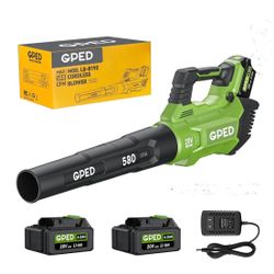 GPED Electric Cordless Leaf Blower with 2 x 4.0Ah Batteries, Charger 580CFM/160MPH,