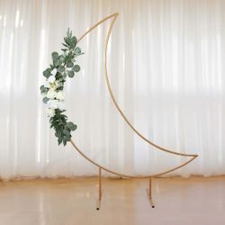 Gold Metal Crescent Moon Wedding Arch Backdrop Stand, Curved Arbor Floral Balloon Frame with Sturdy