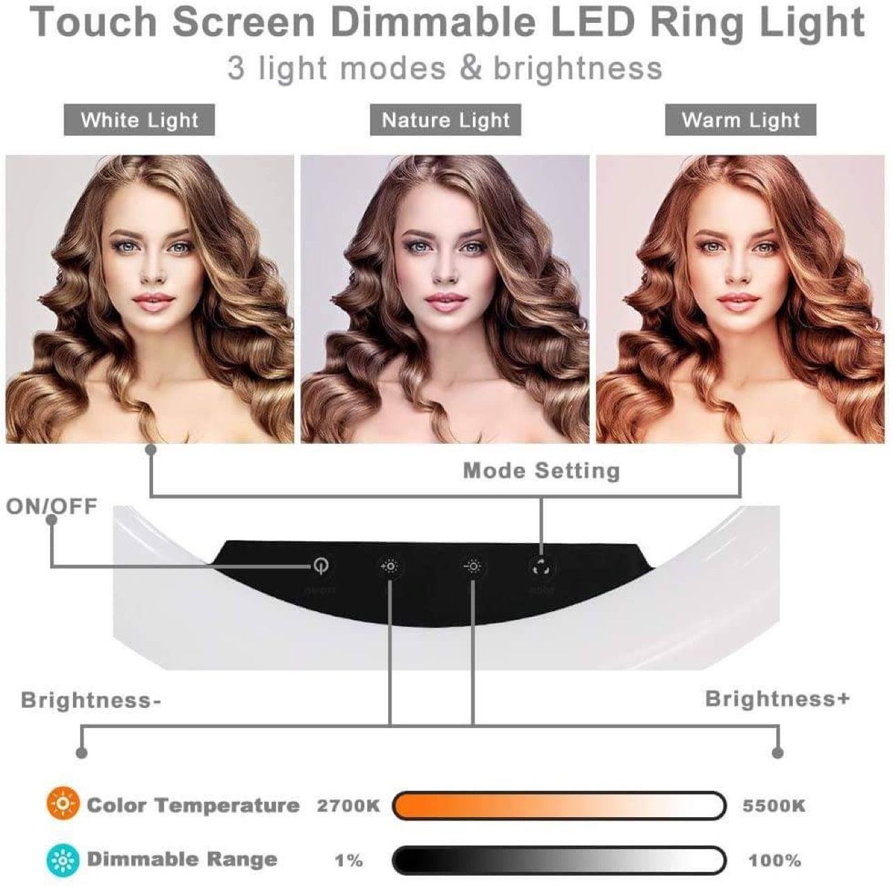 18 Inch Ring Light with Stand, Dimmable LED Ring Light with Carry Bag, Phone Holder & Pad Holder, Lighting for Live Stream/Makeup/Video/Camera/YouTube