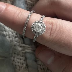 Diamond Halo Wedding Band And Engagement Ring