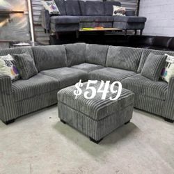 Sectional  Set With Ottoman  Black  Or Dark Grey
