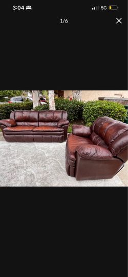 Burgundy Leather Sofa and Recliner Set