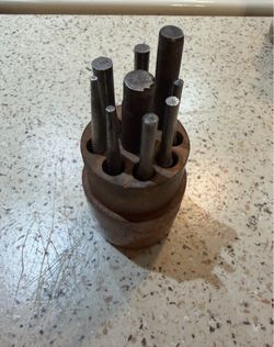 Vintage L.S. Starrett Machinist Punch Set with Wooden Block (No. 565 Series)