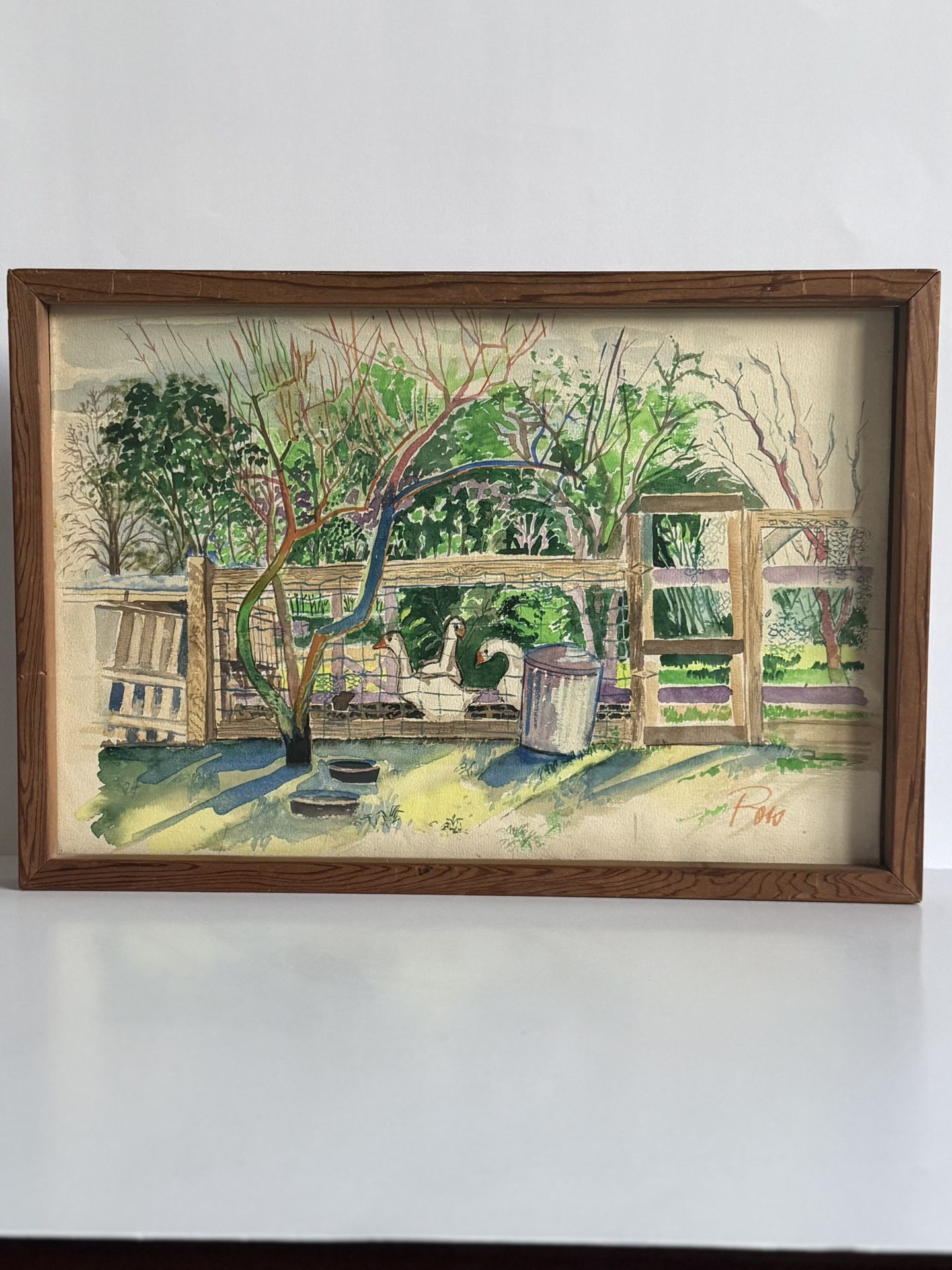 "Morning in the Yard" - Original Watercolor, Signed Roto